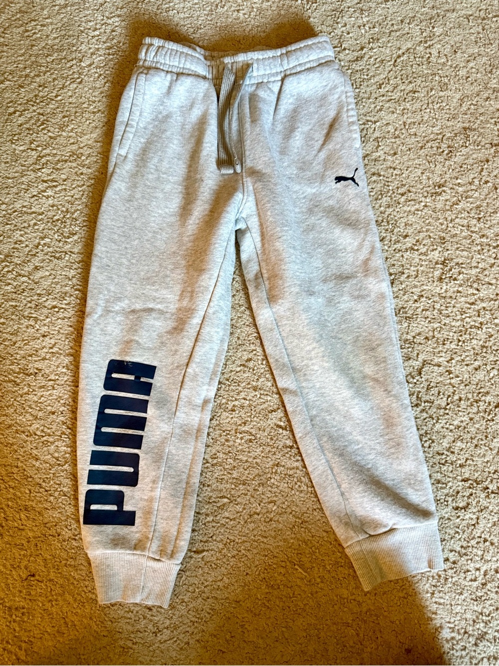 Puma Kids Light Gray Sweat Joggers with Navy Logo